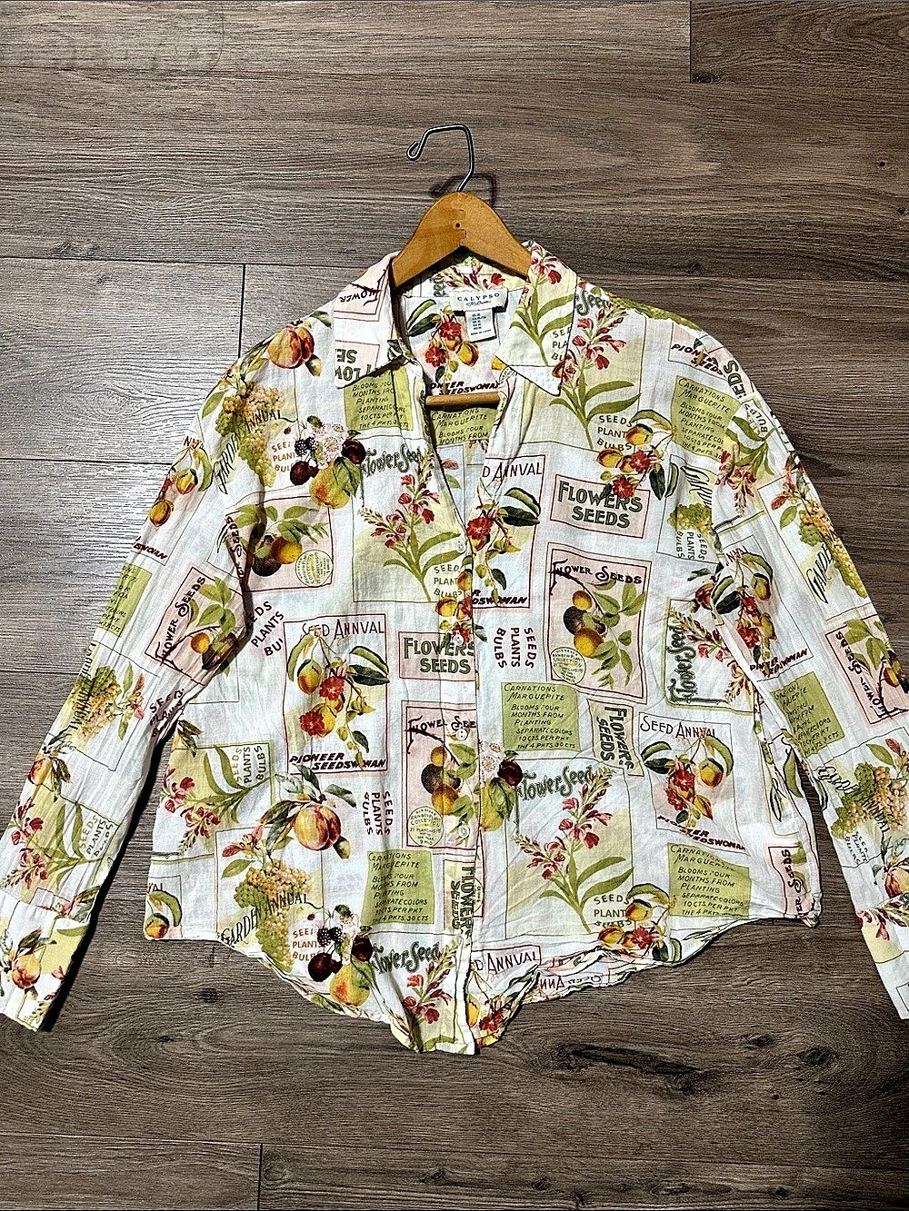 Calypso St. Barth Floral Cotton Button Down White XL Like New